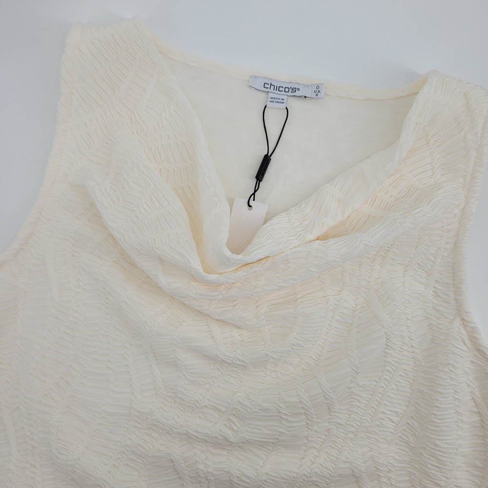Chico's Womens Textured Cowl Neck Sleeveless Blouse Cream Off White Size 0 S NWT